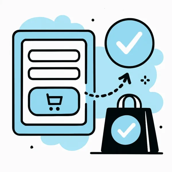 Illustration av en tydlig checkout-process i en e-handel med progressindikator, olika betalsätt och säkerhetsikoner – visualiserar ett smidigt köpflöde.