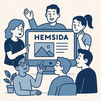 Illustration av ett team som analyserar en hemsida tillsammans