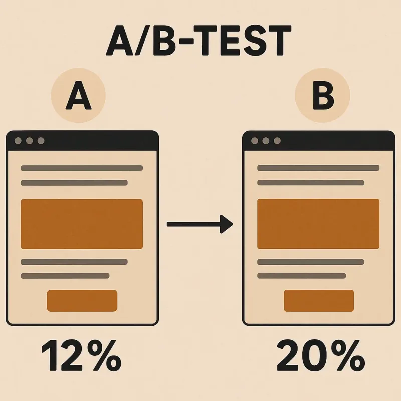Infografik över A/B-test där version B ger högre konverteringsgrad än version A.
