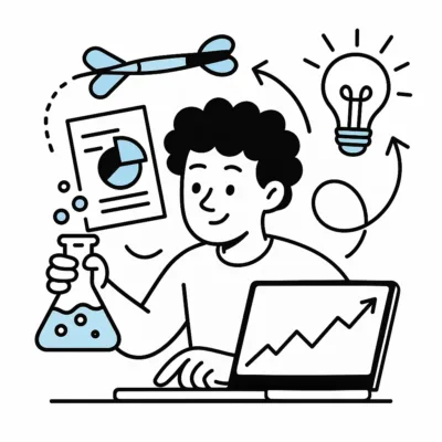 Illustration som visar experimenterande, insikter och lärande i digital marknadsföring