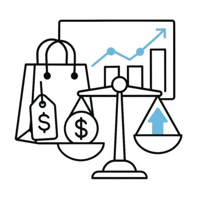 Illustration som visar priskomparering och optimering i e-handel
