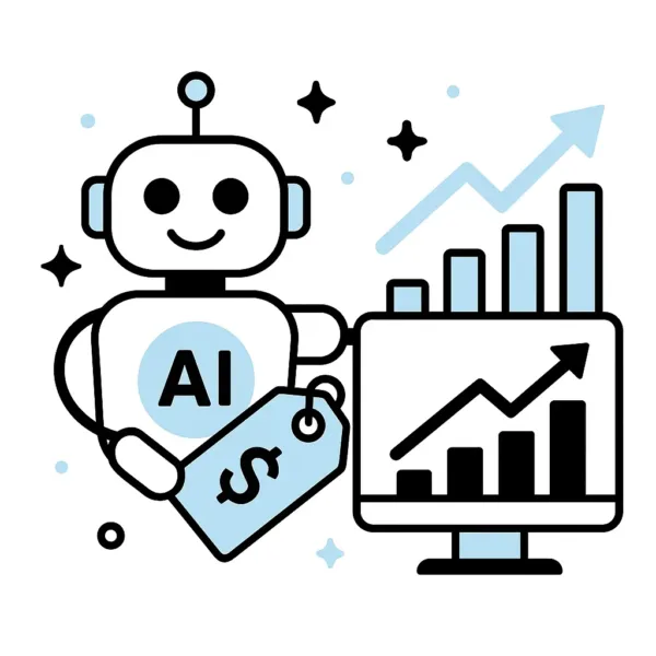 Illustration som visar AI som föreslår priser baserat på data och prestanda